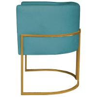 Kit 02 Poltronas Decorativas Luna Base De Ferro Dourado Suede Azul Turquesa - 9