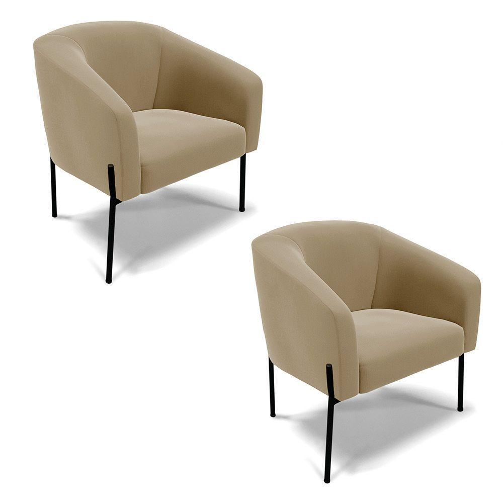 Poltrona Pé De Ferro Preto Kit 2 Stella Suede D03 - D'rossi Cor Marrom Rato - 1