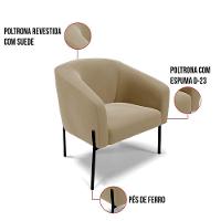 Poltrona Pé De Ferro Preto Kit 2 Stella Suede D03 - D'rossi Cor Marrom Rato - 3