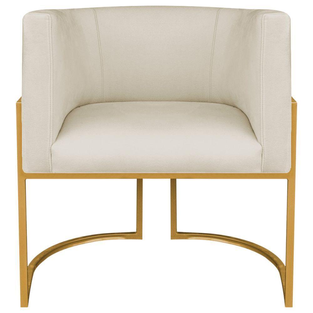 Kit 02 Poltronas Decorativa Luna Base De Ferro Dourado Bouclé Bege - 3