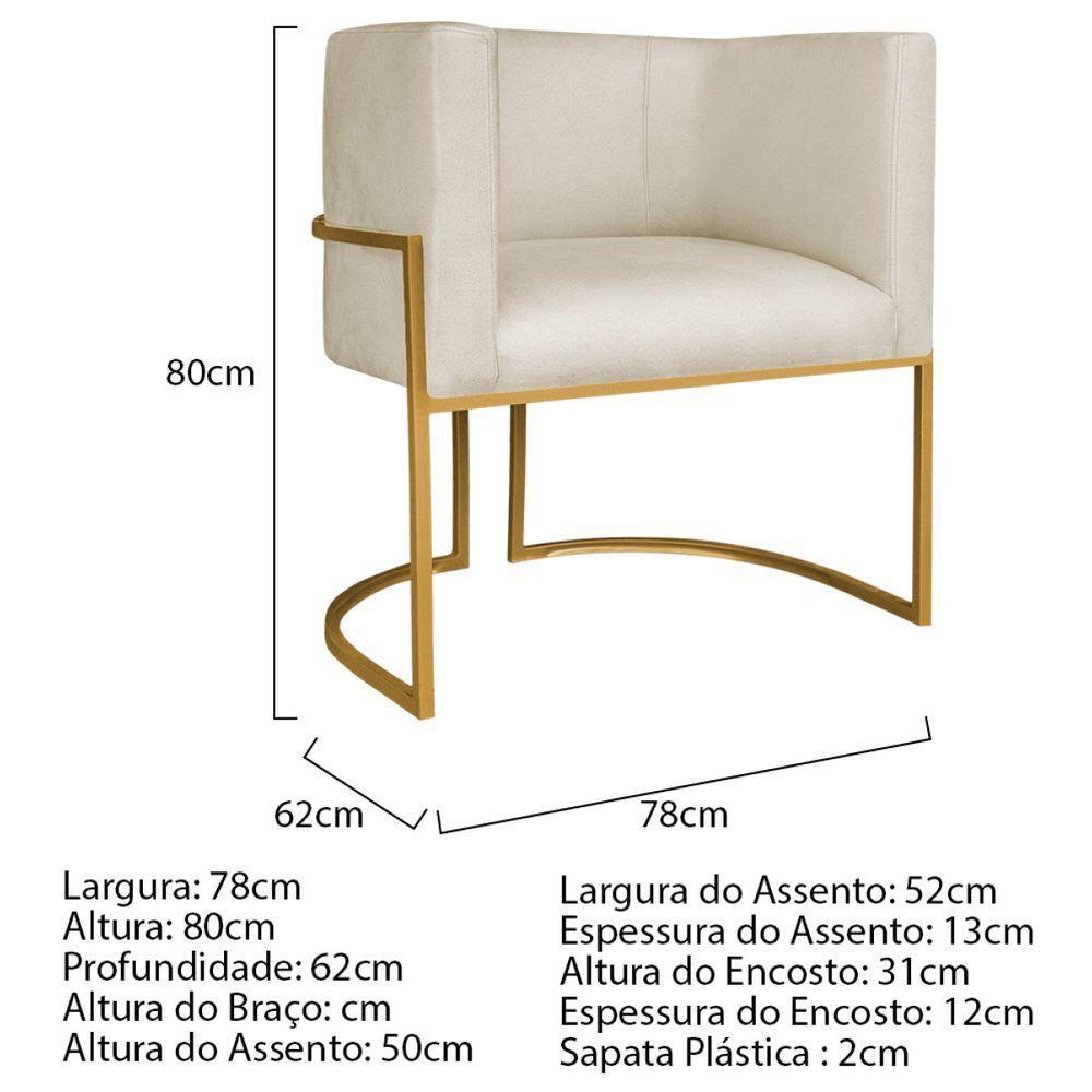 Kit 02 Poltronas Decorativa Luna Base De Ferro Dourado Bouclé Bege - 6