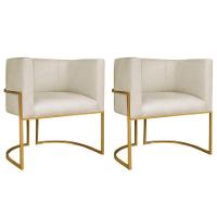 Kit 02 Poltronas Decorativa Luna Base De Ferro Dourado Bouclé Bege - 1