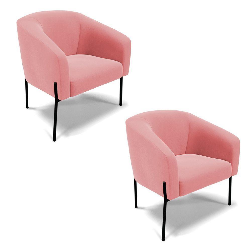 Poltrona Pé De Ferro Preto Kit 2 Stella Suede D03 - D'rossi Cor Rose - 1