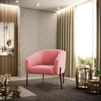 Poltrona Pé De Ferro Preto Kit 2 Stella Suede D03 - D'rossi Cor Rose - 6