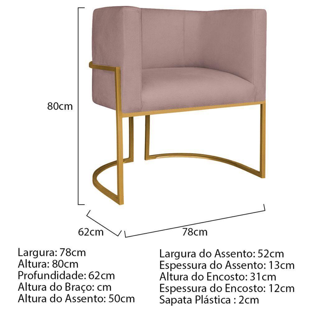 Kit 02 Poltronas Decorativas Luna Base De Ferro Dourado Linho Rosê - 7