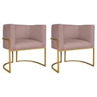 Kit 02 Poltronas Decorativas Luna Base De Ferro Dourado Linho Rosê - 1