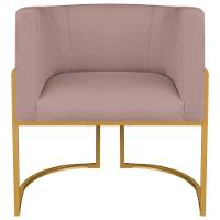 Kit 02 Poltronas Decorativas Luna Base De Ferro Dourado Linho Rosê - 2