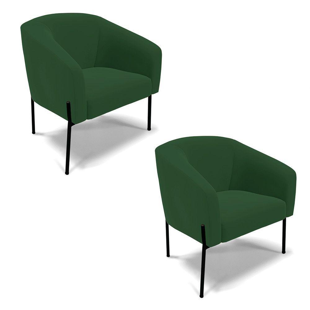 Poltrona Pé De Ferro Preto Kit 2 Stella Veludo D03 - D'rossi Cor Verde - 1