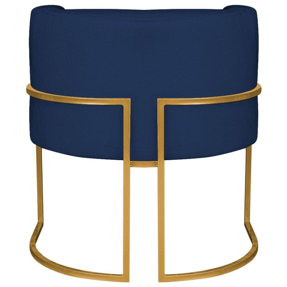 Kit 02 Poltronas Decorativas Luna Base De Ferro Dourado Suede Azul Marinho - 2