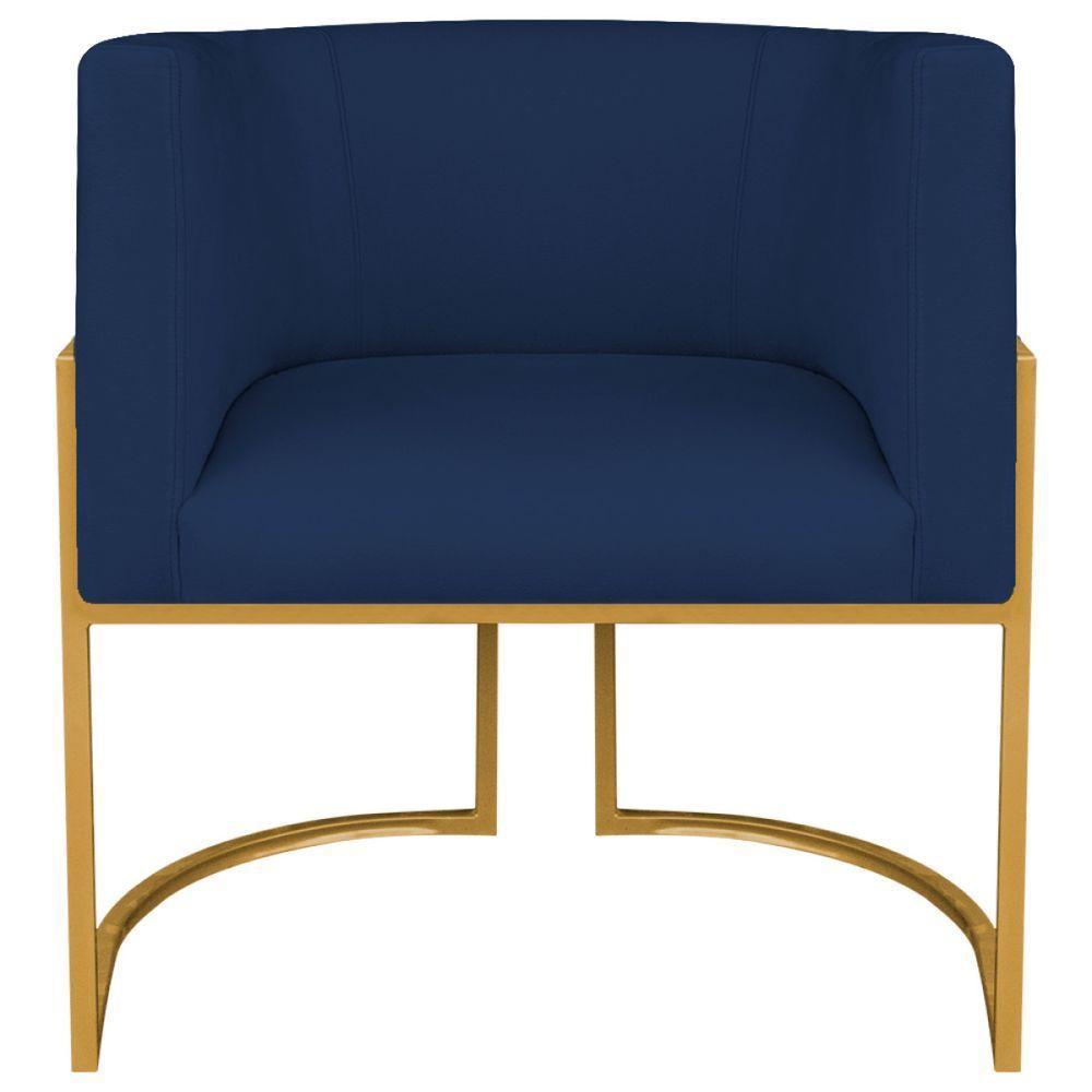 Kit 02 Poltronas Decorativas Luna Base De Ferro Dourado Suede Azul Marinho - 3