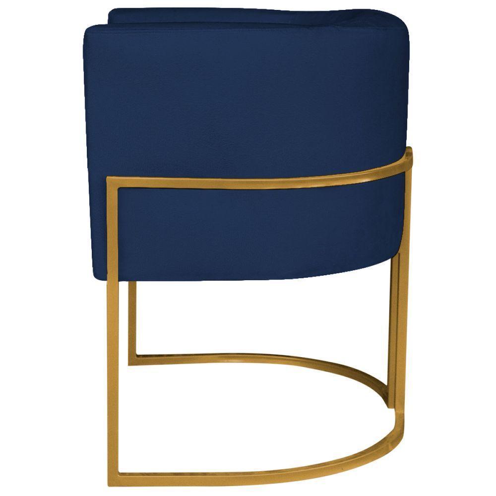 Kit 02 Poltronas Decorativas Luna Base De Ferro Dourado Suede Azul Marinho - 5