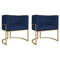 Kit 02 Poltronas Decorativas Luna Base De Ferro Dourado Suede Azul Marinho - 1