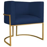Kit 02 Poltronas Decorativas Luna Base De Ferro Dourado Suede Azul Marinho