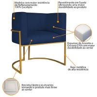 Kit 02 Poltronas Decorativas Luna Base De Ferro Dourado Suede Azul Marinho - 6