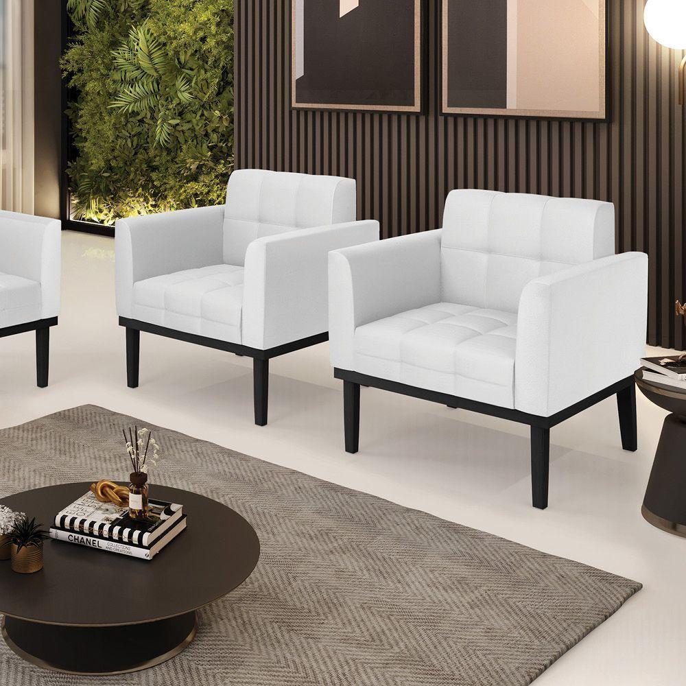 Poltrona Base De Madeira Fixa Preto Kit 2 Elisa Corino D03 - D'rossi Cor Branco - 6