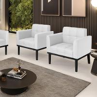 Poltrona Base De Madeira Fixa Preto Kit 2 Elisa Corino D03 - D'rossi Cor Branco - 6