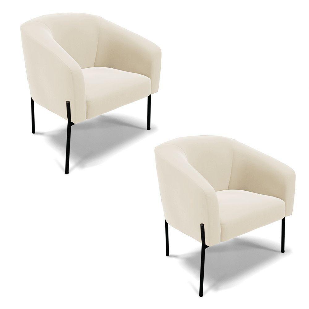 Poltrona Pé De Ferro Preto Kit 2 Stella Veludo D03 - D'rossi Cor Bege - 1