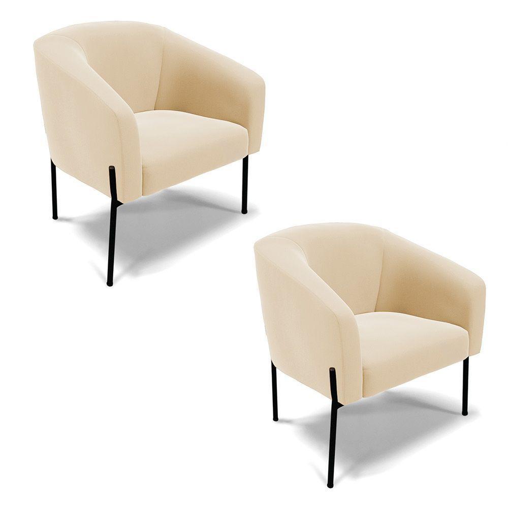 Poltrona Pé De Ferro Preto Kit 2 Stella Suede D03 - D'rossi Cor Bege - 1