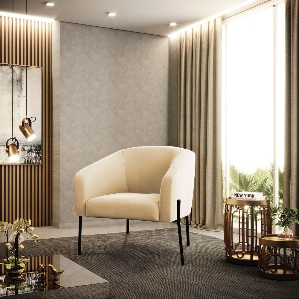 Poltrona Pé De Ferro Preto Kit 2 Stella Suede D03 - D'rossi Cor Bege - 6