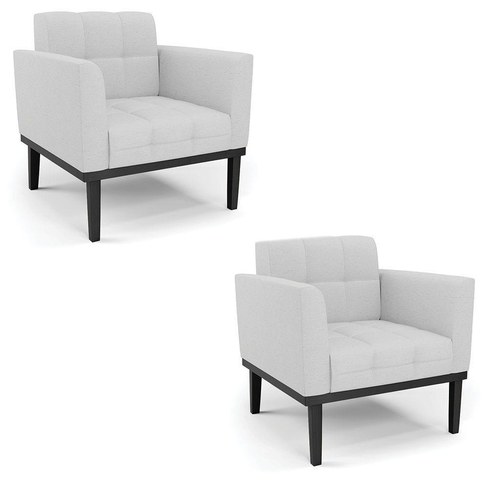 Poltrona Base De Madeira Fixa Preto Kit 2 Elisa Linho D03 - D'rossi Cor A05 Cinza - 1