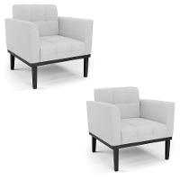 Poltrona Base De Madeira Fixa Preto Kit 2 Elisa Linho D03 - D'rossi Cor A05 Cinza - 1