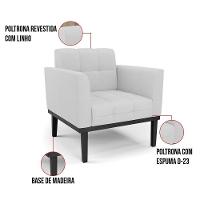 Poltrona Base De Madeira Fixa Preto Kit 2 Elisa Linho D03 - D'rossi Cor A05 Cinza - 2