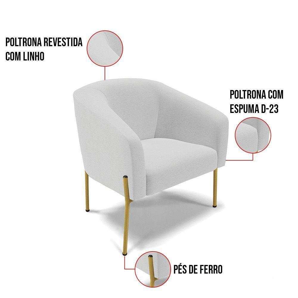 Poltrona Pé De Ferro Dourado Kit 2 Stella Linho D03 - D'rossi Cor A05 Cinza - 3