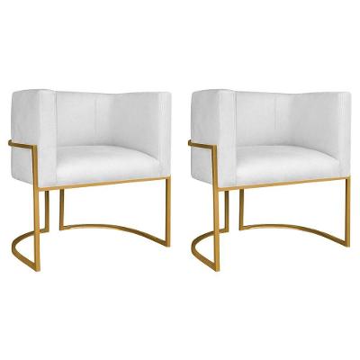 Kit 02 Poltronas Decorativas Luna Base De Ferro Dourado Sintético Cor Branco