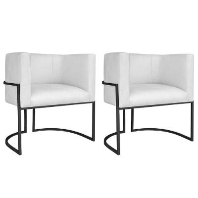 Kit 02 Poltronas Decorativas Luna Base De Ferro Preto Sintético Cor Branco