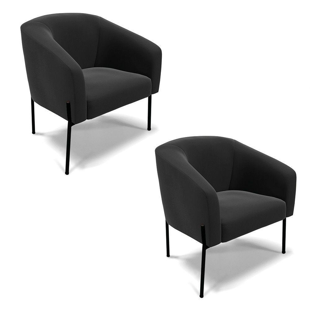 Poltrona Pé De Ferro Preto Kit 2 Stella Suede D03 - D'rossi Cor Preto - 1