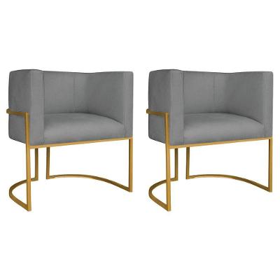 Kit 02 Poltronas Decorativas Luna Base De Ferro Dourado Sintético Cor Cinza