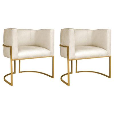 Kit 02 Poltronas Decorativas Luna Base De Ferro Dourado Sintético Cor Bege