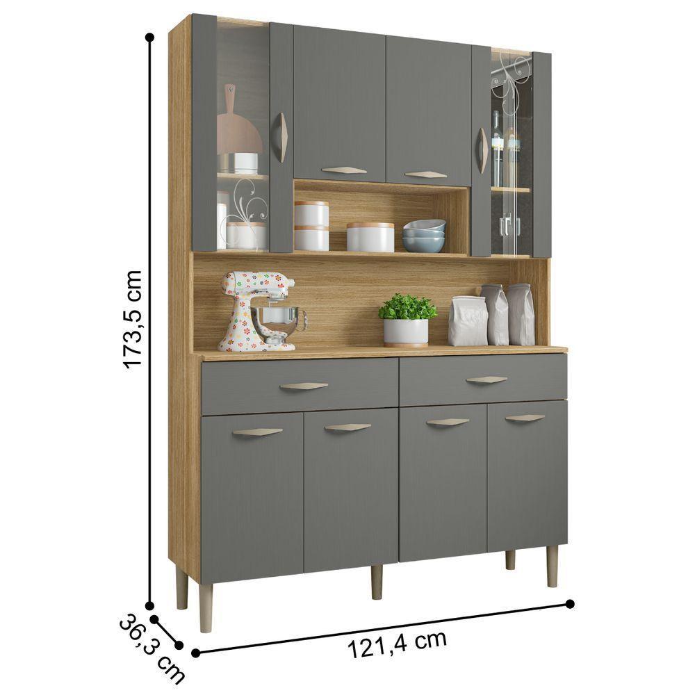 Armário De Cozinha Com 2 Gavetas Pisa Freijó Gris - 4