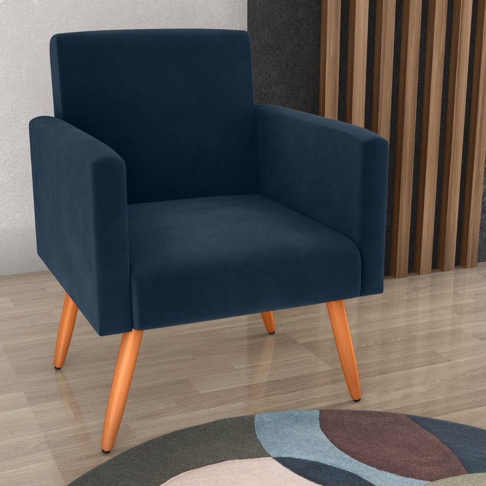 Poltrona Para Decoração Belém Veludo Azul - 1