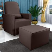 Poltrona Para Amamentação Com Puff León Sintetico Marrom - 1