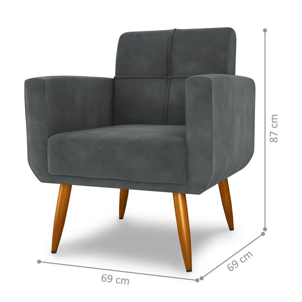 Jogo Poltrona E Puff Para Sala Hazen Veludo Cinza - 5