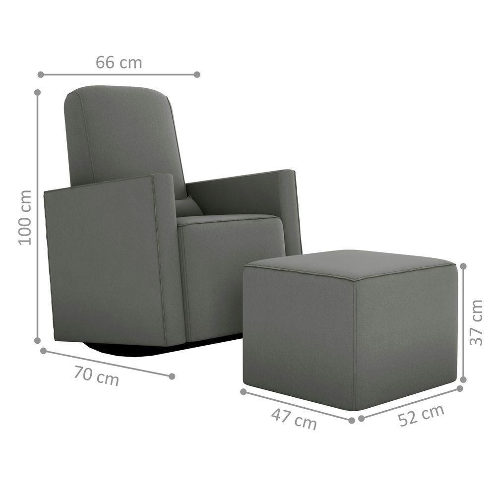 Poltrona Para Amamentação Com Puff Ana Suede Cinza - 3