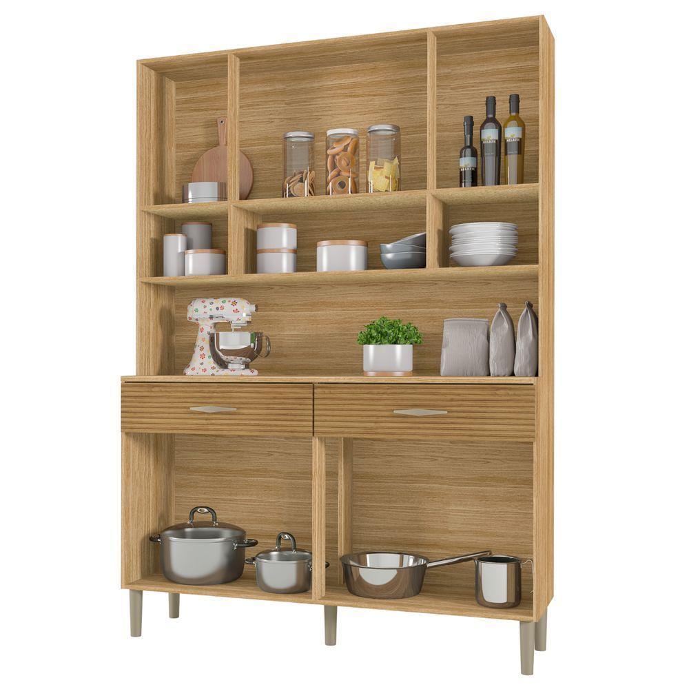 Armário De Cozinha Com 2 Gavetas Pisa Freijó Supremo Ripado - 2