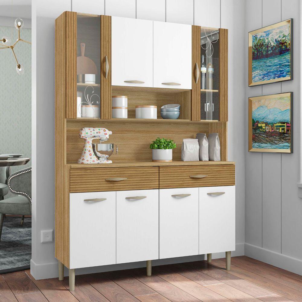 Armário De Cozinha Com 2 Gavetas Pisa Freijó Supremo Ripado - 4