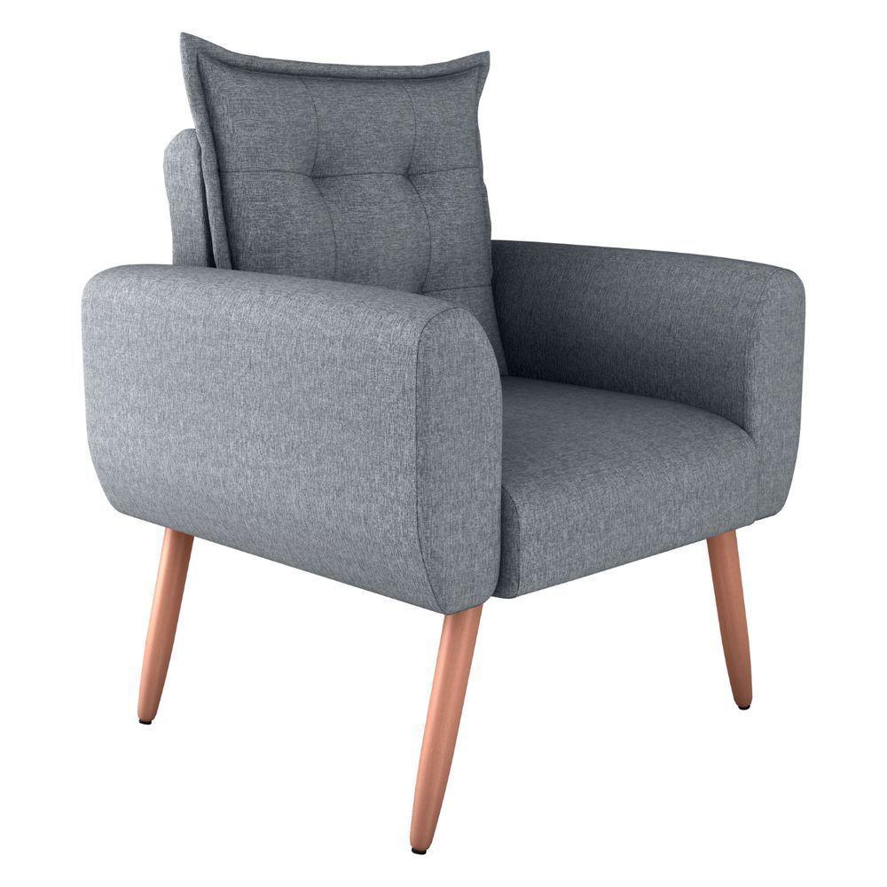 Poltrona Decorativa Para Sala Arcos Linho Cinza Saturno - 2