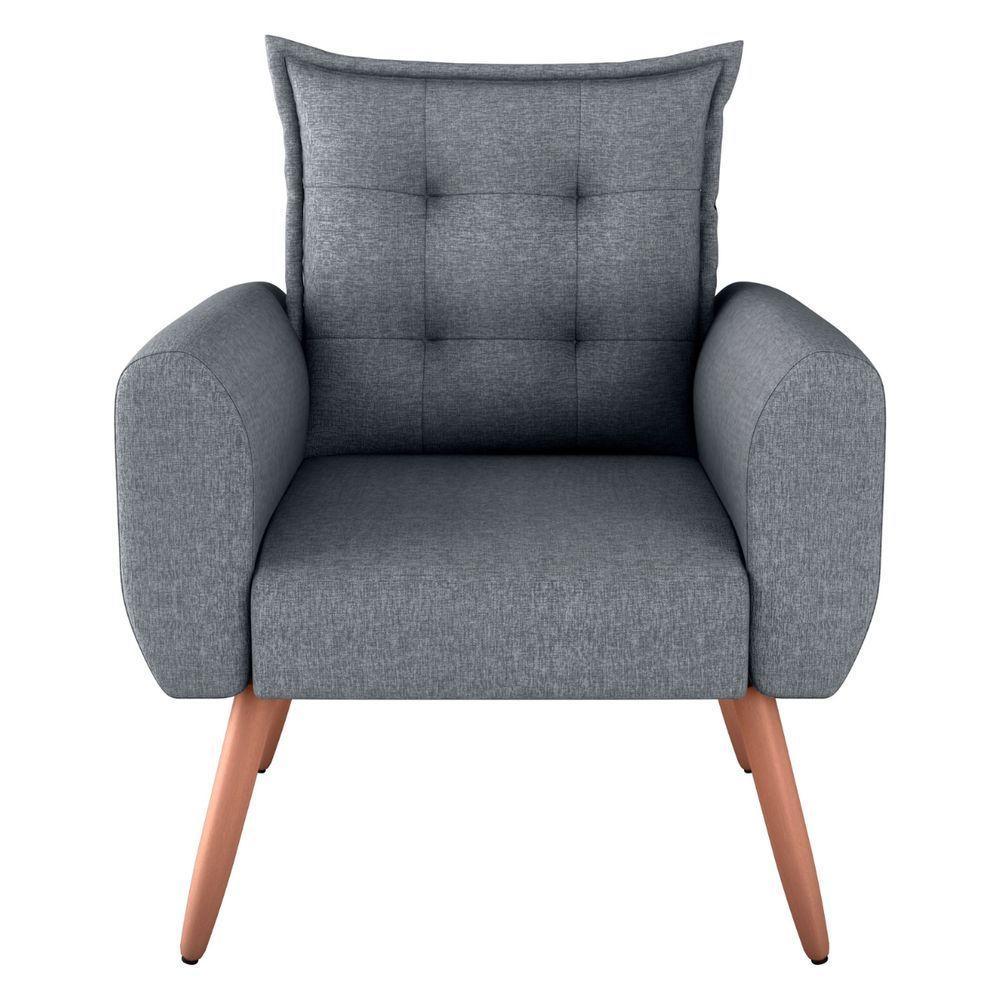 Poltrona Decorativa Para Sala Arcos Linho Cinza Saturno - 3