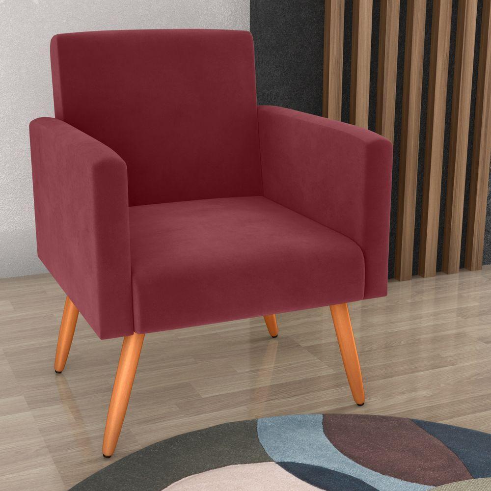 Poltrona Para Decoração Belém Veludo Vinho - 1