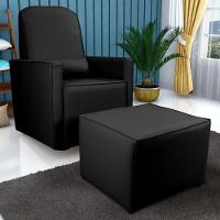 Poltrona Para Amamentação Com Puff León Sintetico Preto - 1