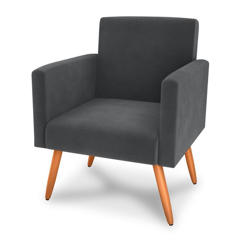 Poltrona Para Decoração Sara Veludo Cinza - 2