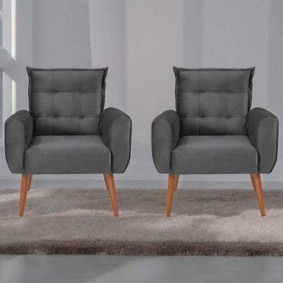 Jogo De Poltronas Decorativas Emma Veludo Cinza