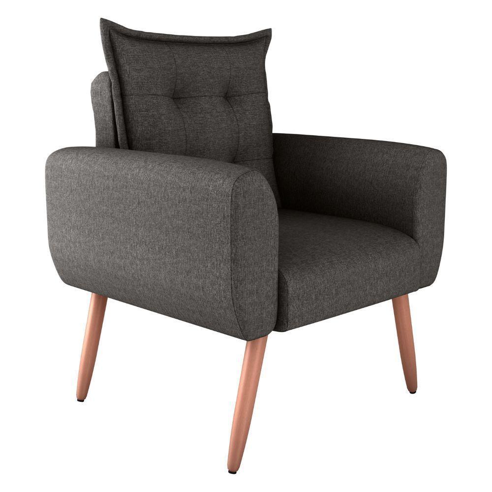 Poltrona Decorativa Para Sala Arcos Linho Chumbo - 2