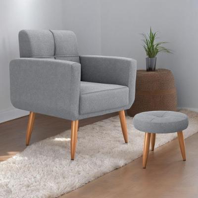 Jogo Poltrona E Puff Para Sala Oliver Boucle Cinza CasaH