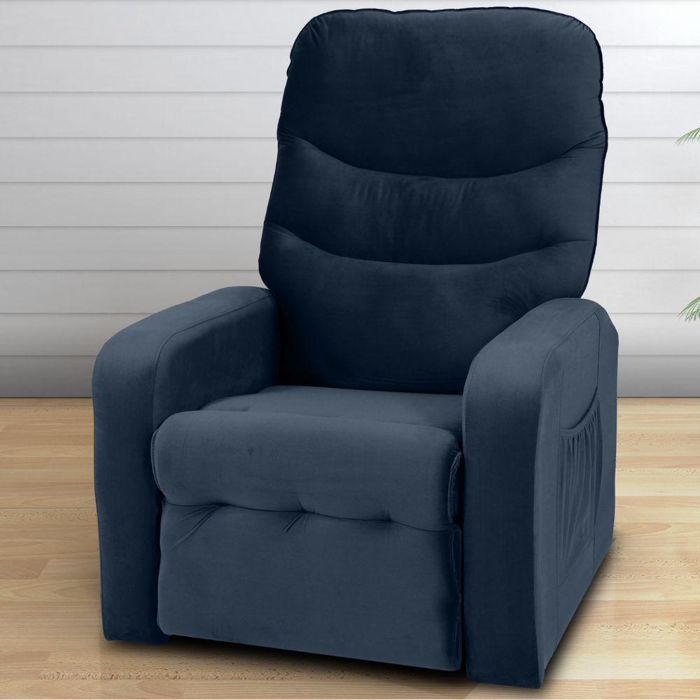 Poltrona Reclinável Para Descanso Julia Veludo Azul - 1