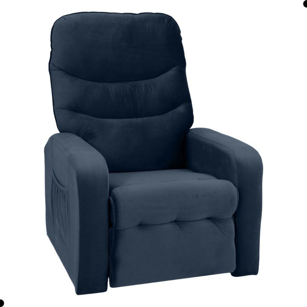 Poltrona Reclinável Para Descanso Julia Veludo Azul - 2
