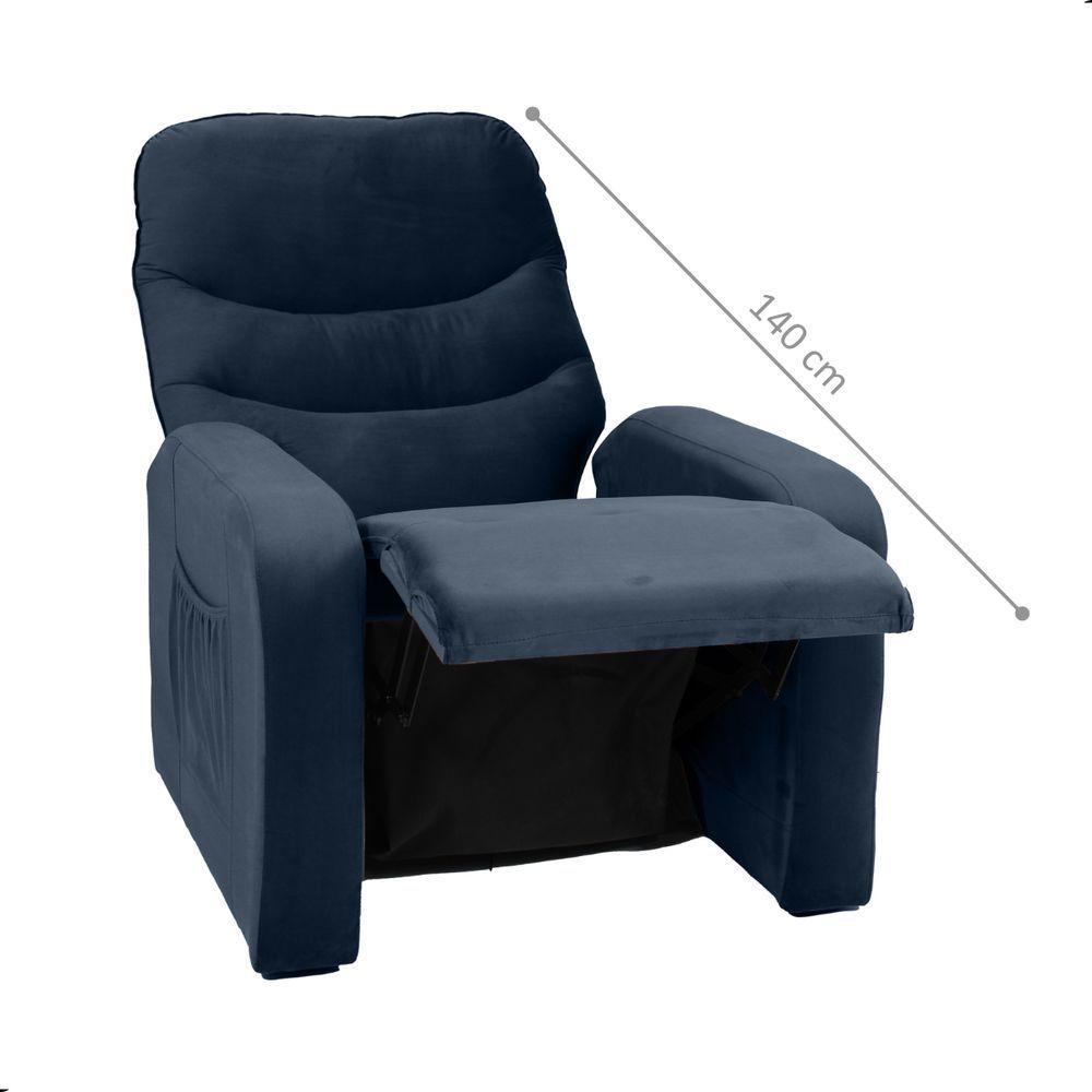 Poltrona Reclinável Para Descanso Julia Veludo Azul - 3
